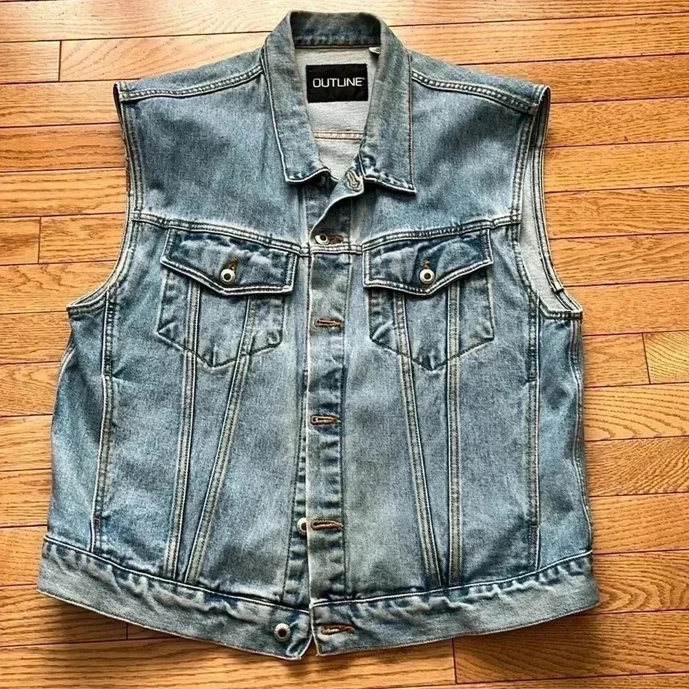 ❤️Host Picks❤️[M]Vintage Outline Trucker Denim  Vest